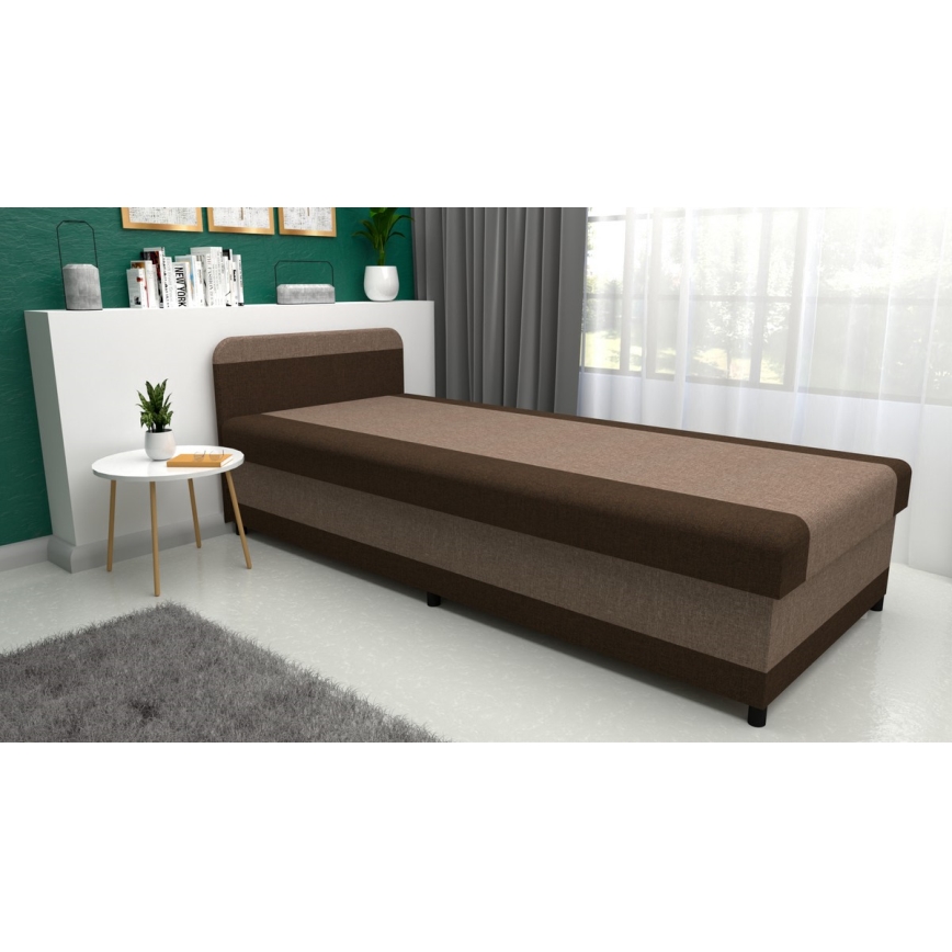 Upholstered day bed with a storage space TALI 80x202 brown/beige