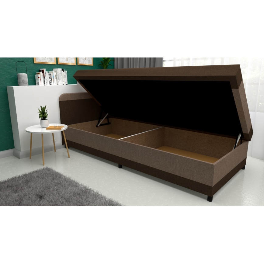 Upholstered day bed with a storage space TALI 80x202 brown/beige