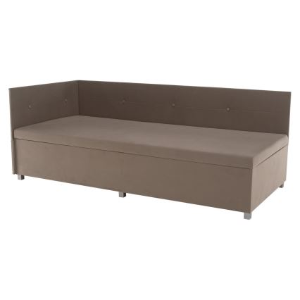 AMSTERDAM Upholstered daybed with reversible headboard and storage, 90x200 cm, beige