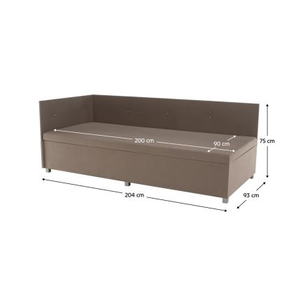 AMSTERDAM Upholstered daybed with reversible headboard and storage, 90x200 cm, beige