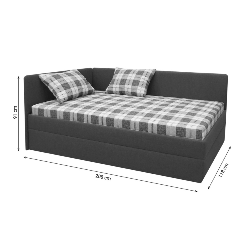 Upholstered daybed with reversible left/right headboard ARLY 110x200 cm anthracite/white