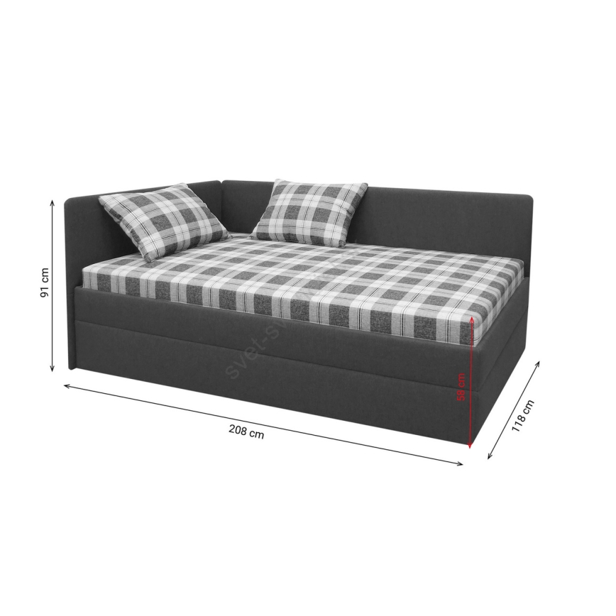 Upholstered daybed with reversible left/right headboard ARLY 110x200 cm anthracite/white