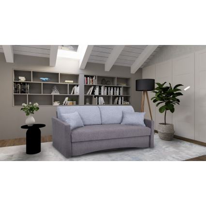 Upholstered folding three-seater sofa for everyday sleeping with armrests PAUL grey