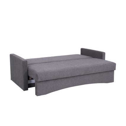 Upholstered folding three-seater sofa for everyday sleeping with armrests PAUL grey