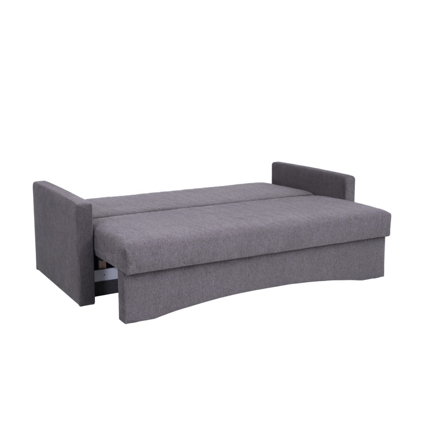 Upholstered folding three-seater sofa for everyday sleeping with armrests PAUL grey