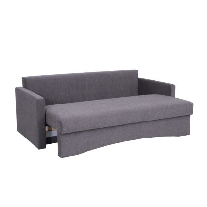 Upholstered folding three-seater sofa for everyday sleeping with armrests PAUL grey