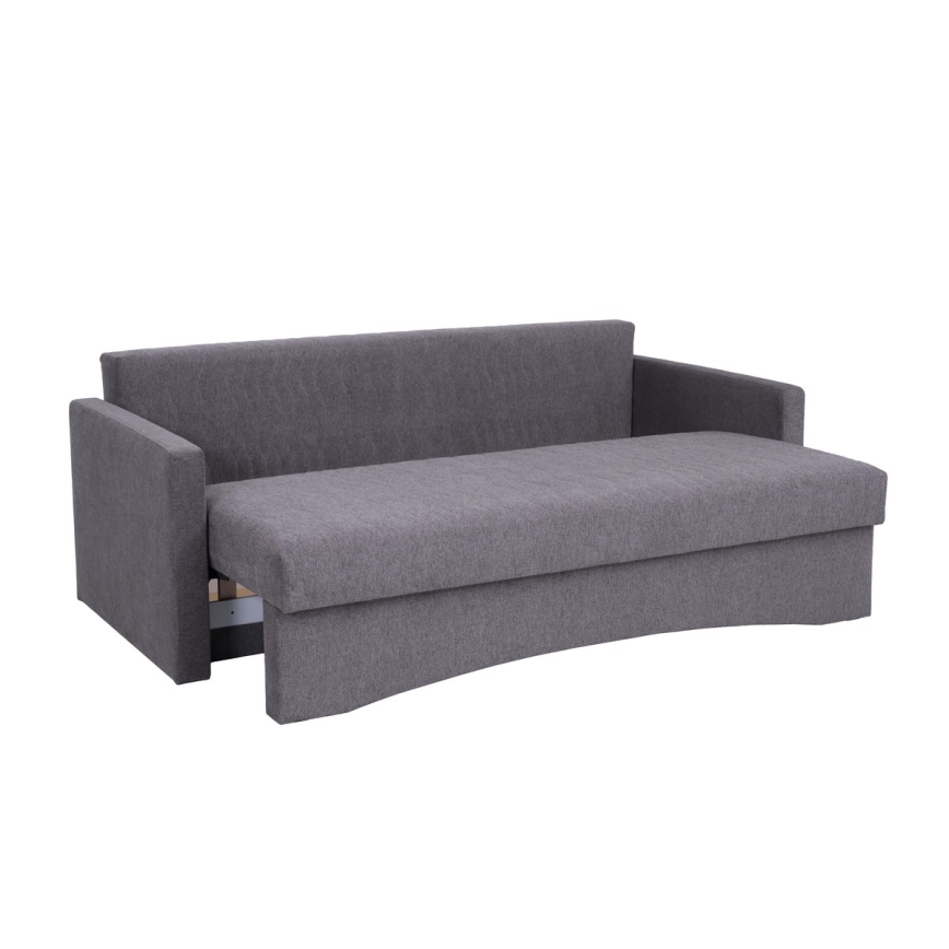 Upholstered folding three-seater sofa for everyday sleeping with armrests PAUL grey