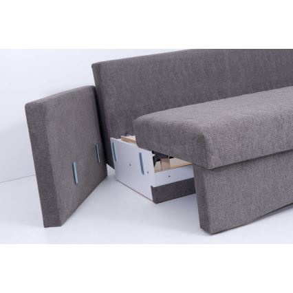 Upholstered folding three-seater sofa for everyday sleeping with armrests PAUL grey