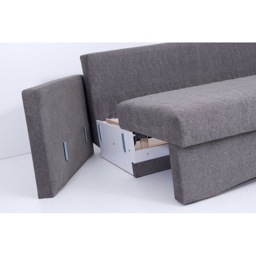 Upholstered folding three-seater sofa for everyday sleeping with armrests PAUL grey