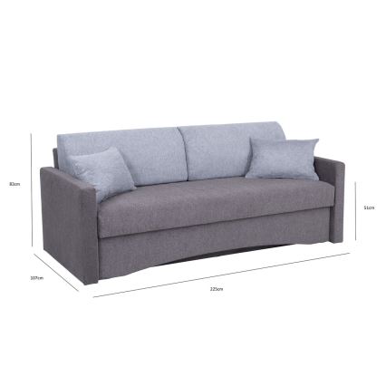 Upholstered folding three-seater sofa for everyday sleeping with armrests PAUL grey