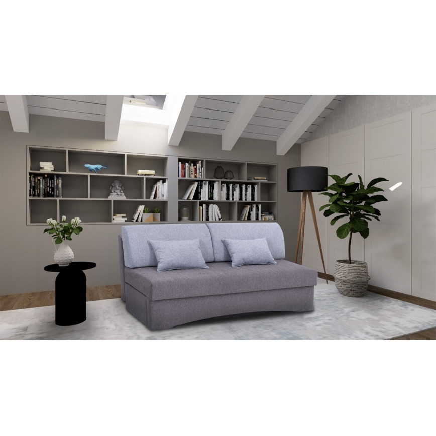 Upholstered folding three-seater sofa for everyday sleeping without armrests PAUL grey