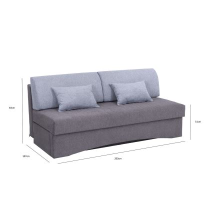 Upholstered folding three-seater sofa for everyday sleeping without armrests PAUL grey