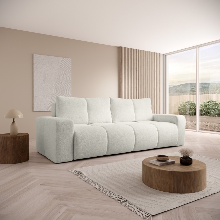 Upholstered folding three-seater sofa with a storage space ALMADA beige