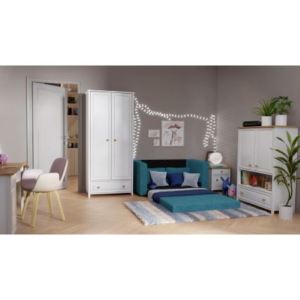 Upholstered folding two-seater sofa with armrests LAYLA blue