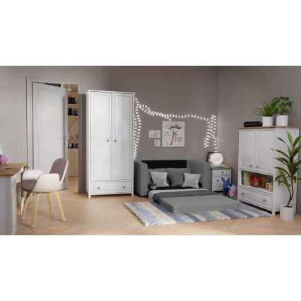 Upholstered folding two-seater sofa with armrests LAYLA grey