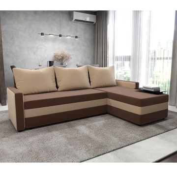 Upholstered universal folding corner L-shaped lounge suite BRISTOL brown/beige