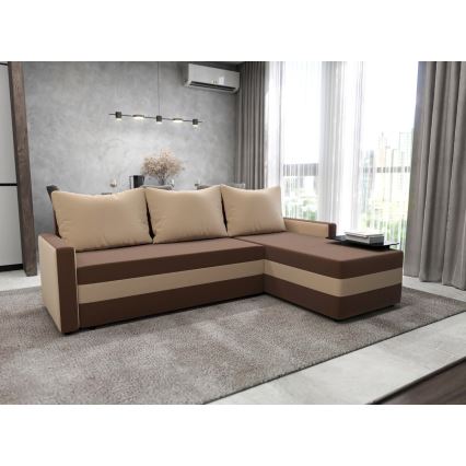 Upholstered universal folding corner L-shaped lounge suite BRISTOL brown/beige
