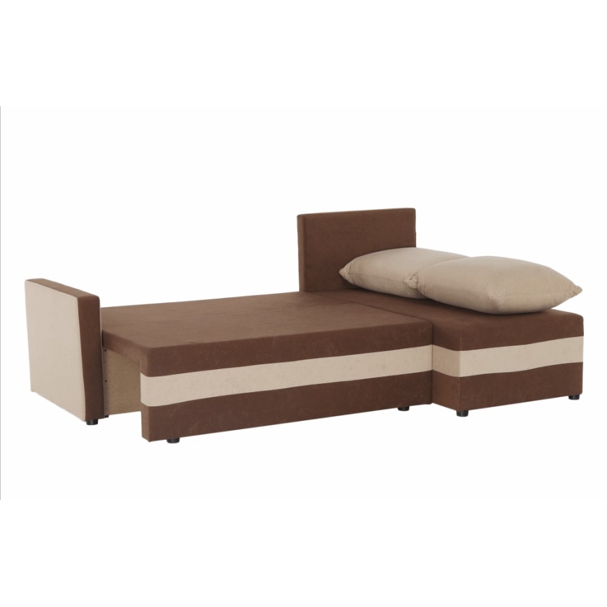 Upholstered universal folding corner L-shaped lounge suite BRISTOL brown/beige