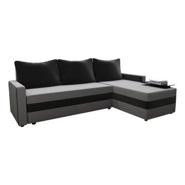 Upholstered universal folding corner L-shaped lounge suite BRISTOL grey/black