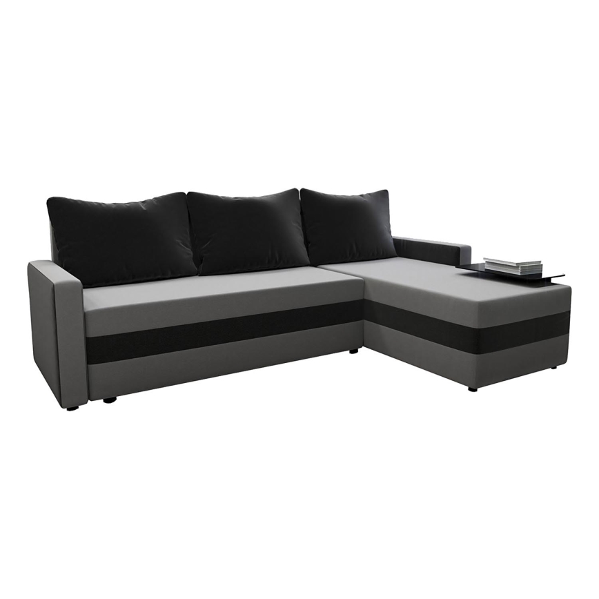 Upholstered universal folding corner L-shaped lounge suite BRISTOL grey/black