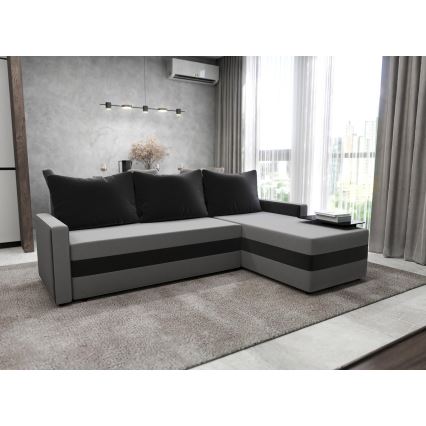 Upholstered universal folding corner L-shaped lounge suite BRISTOL grey/black