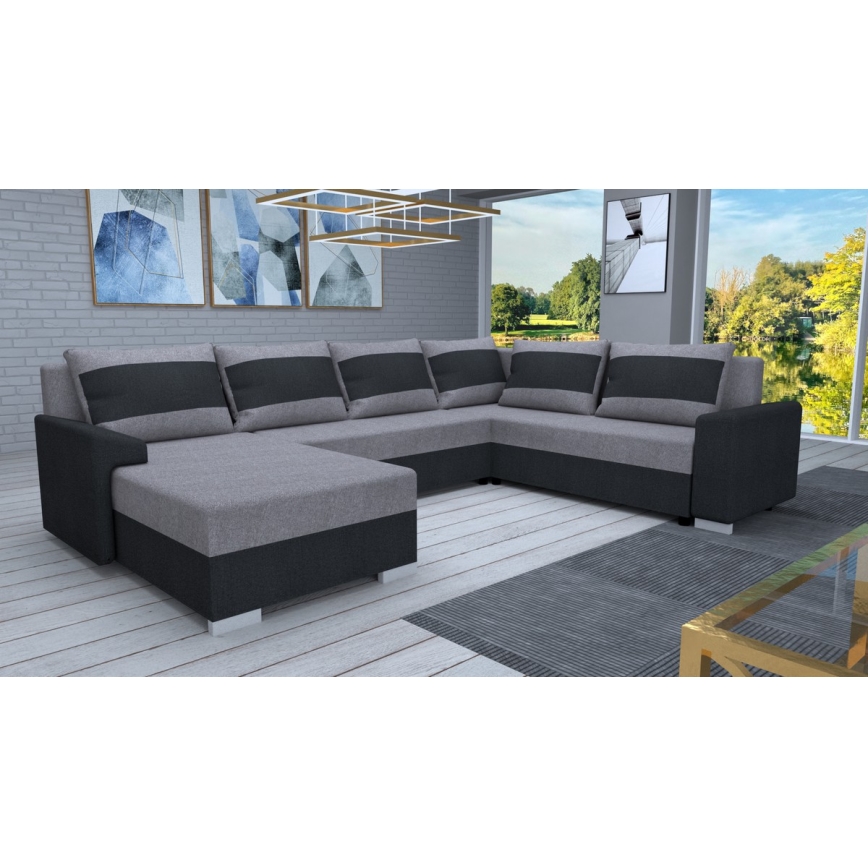 Upholstered universal folding U-shaped suite lounge OXFORD black/grey