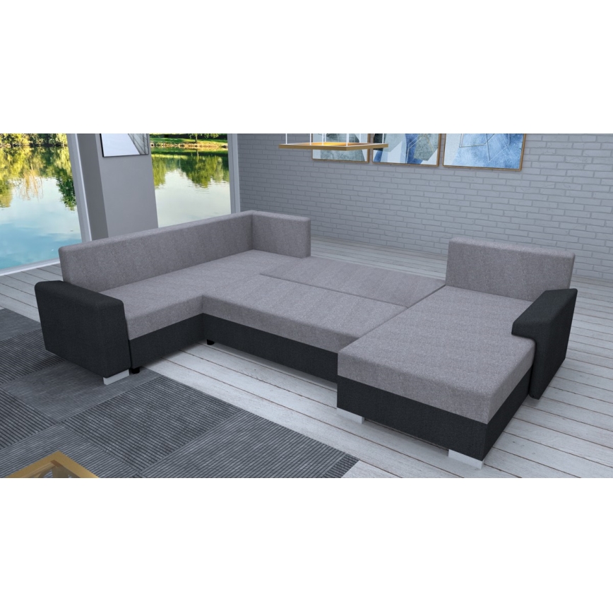 Upholstered universal folding U-shaped suite lounge OXFORD black/grey