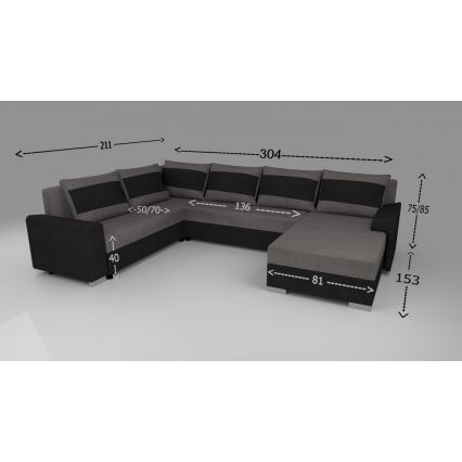 Upholstered universal folding U-shaped suite lounge OXFORD black/grey