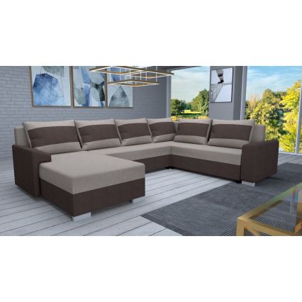 Upholstered universal folding U-shaped suite lounge OXFORD brown/taupe