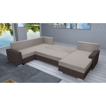 Upholstered universal folding U-shaped suite lounge OXFORD brown/taupe