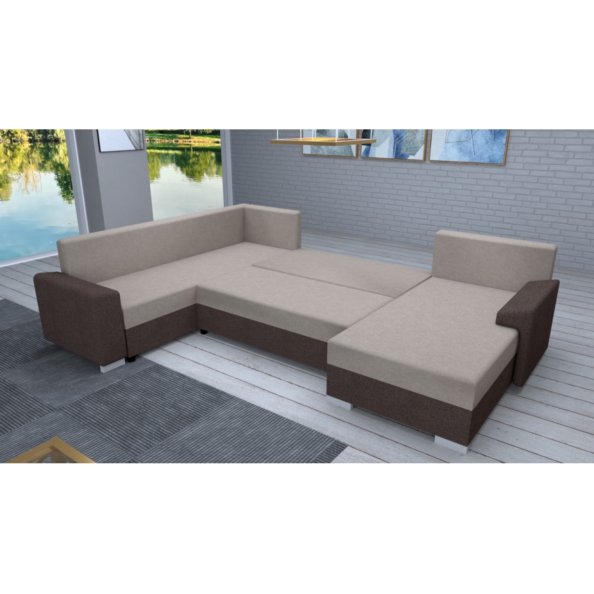 Upholstered universal folding U-shaped suite lounge OXFORD brown/taupe