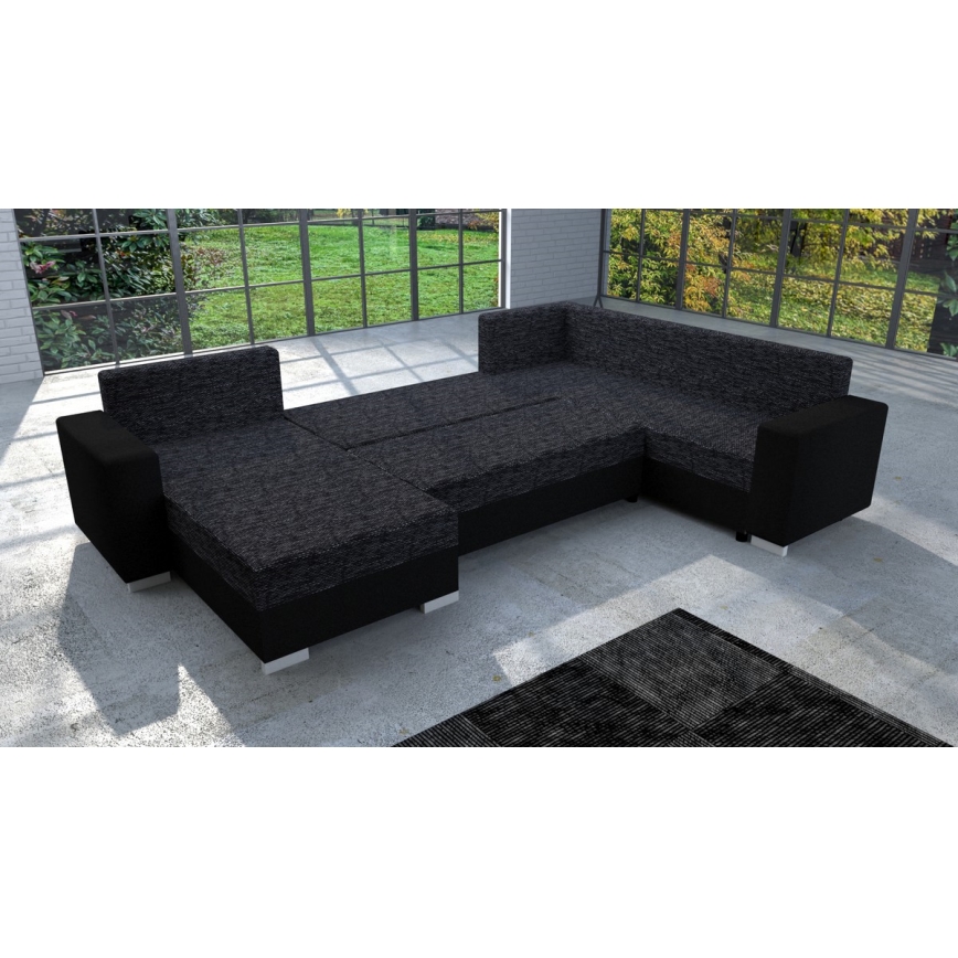 Upholstered universal folding U-shaped suite lounge YORK black/anthracite