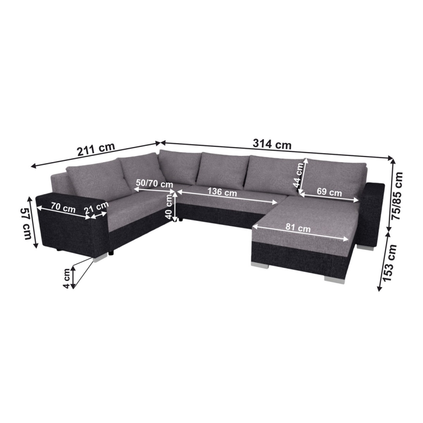 Upholstered universal folding U-shaped suite lounge YORK brown/beige
