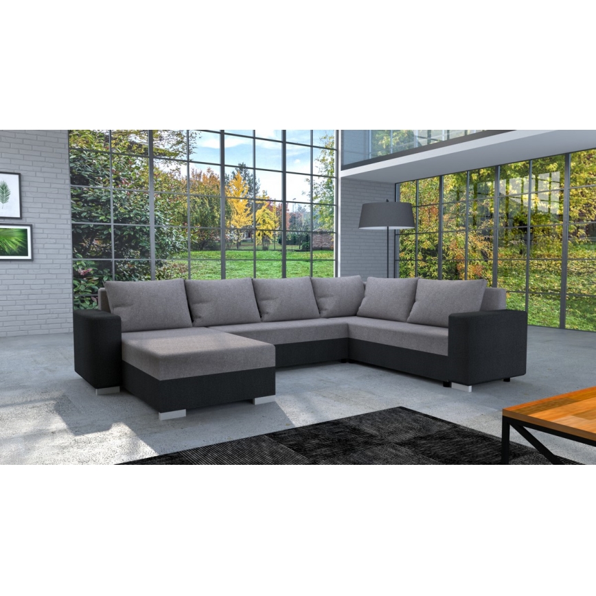 Upholstered universal folding U-shaped suite lounge YORK grey/black