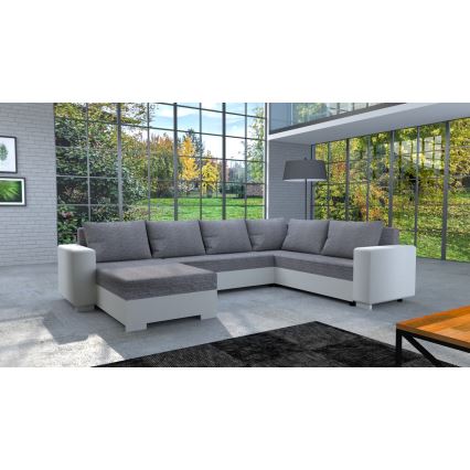 Upholstered universal folding U-shaped suite lounge YORK white/grey