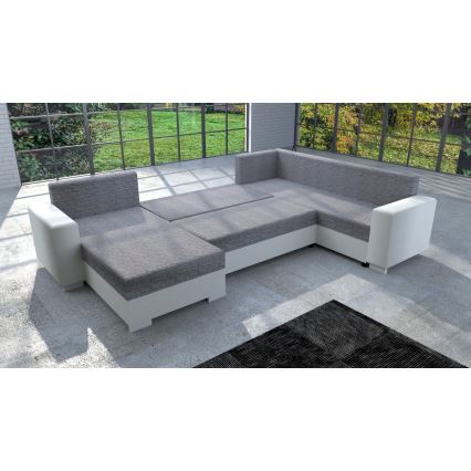 Upholstered universal folding U-shaped suite lounge YORK white/grey