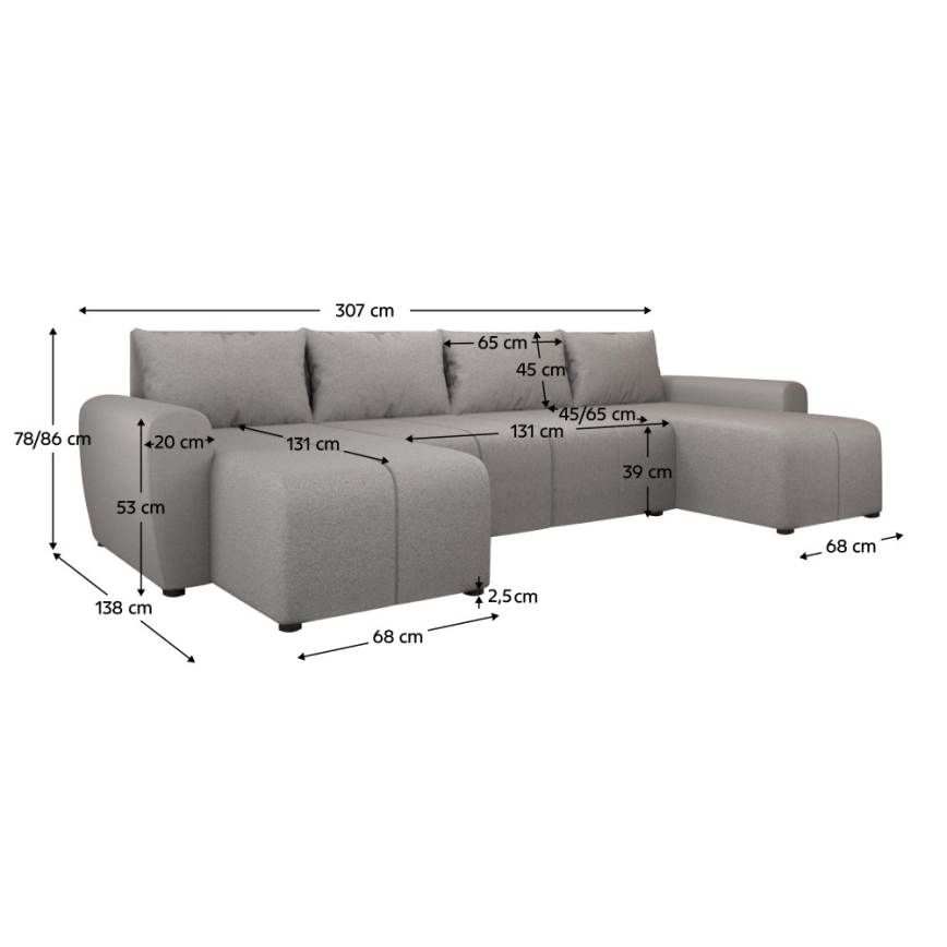 Upholstered Universal U-Shaped Pull-Out Sofa NEWPORT, Grey