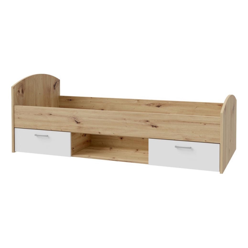 URO Single Bed with Storage 90x200 cm, Artisan Oak/White
