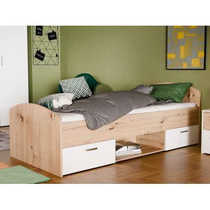 URO Single Bed with Storage 90x200 cm, Artisan Oak/White