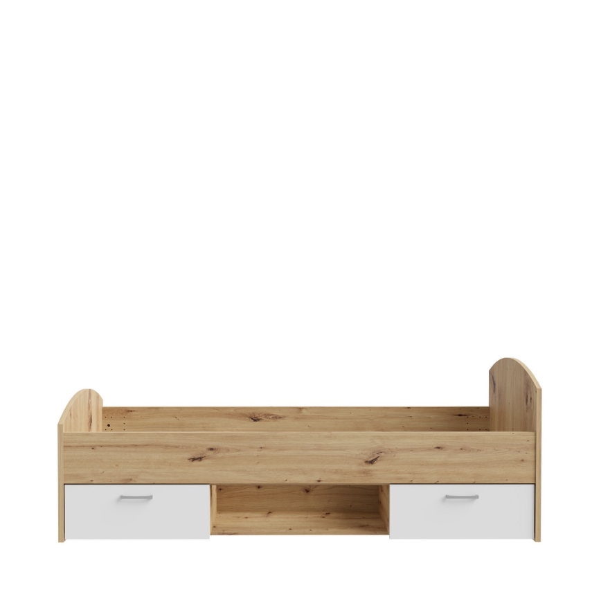 URO Single Bed with Storage 90x200 cm, Artisan Oak/White