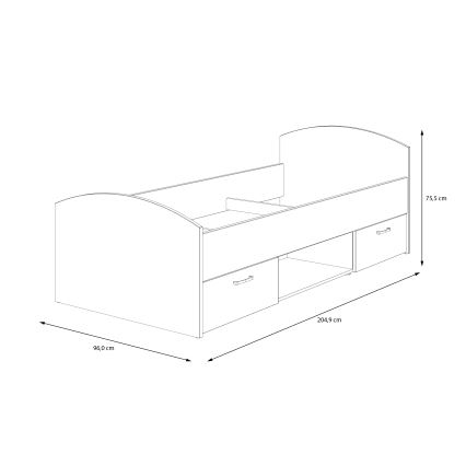 URO Single Bed with Storage 90x200 cm, Artisan Oak/White