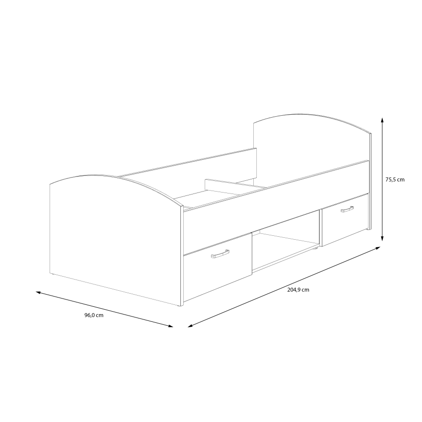 URO Single Bed with Storage 90x200 cm, Artisan Oak/White