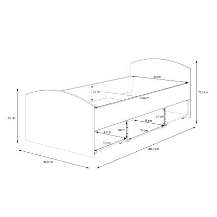 URO Single Bed with Storage 90x200 cm, Artisan Oak/White