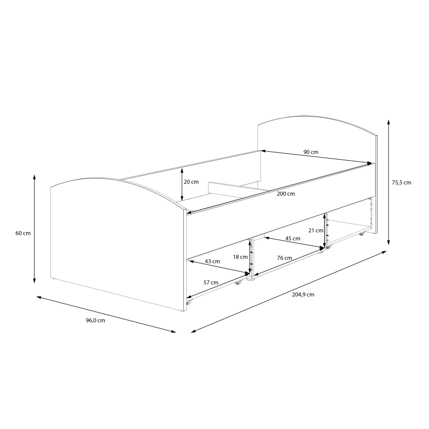 URO Single Bed with Storage 90x200 cm, Artisan Oak/White