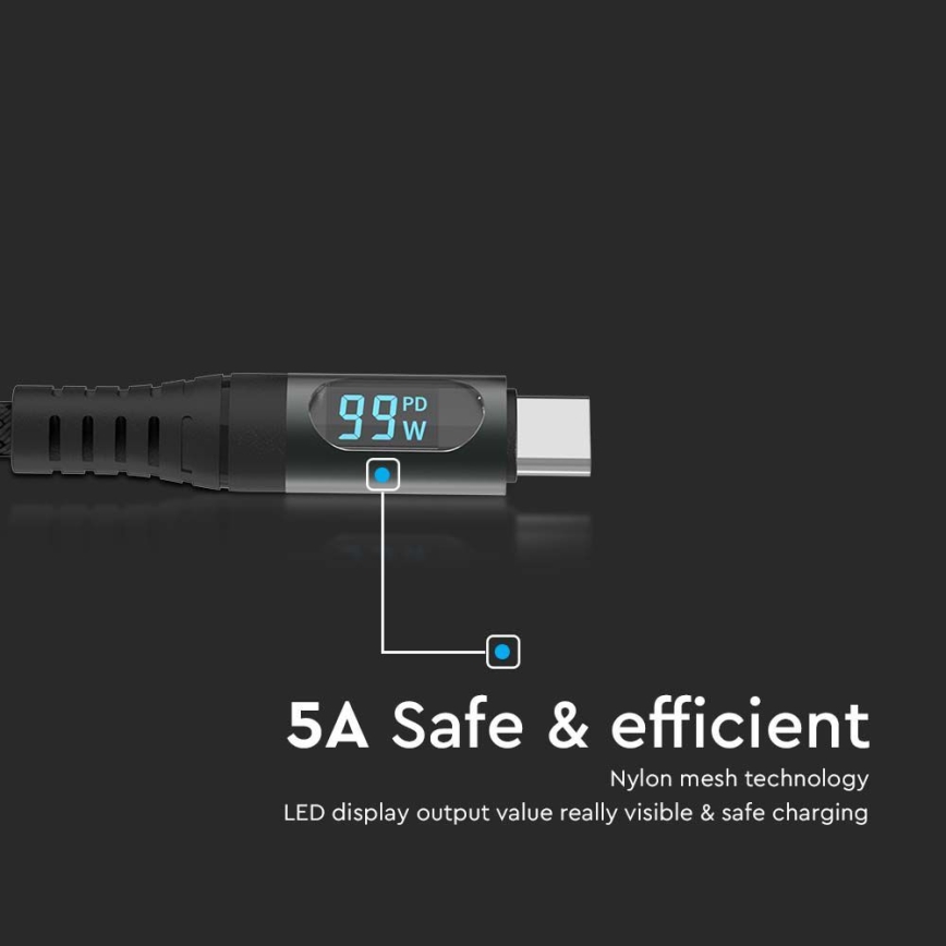 USB cable TYPE C connector LED display 1m