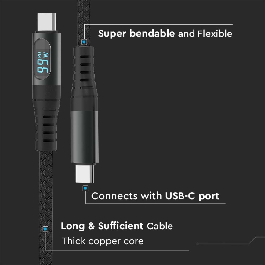 USB cable TYPE C connector LED display 1m
