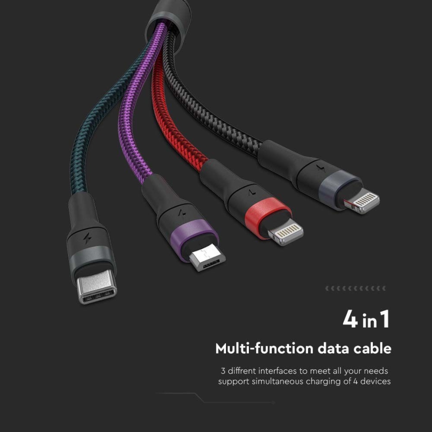 USB cable USB-A / USB Lightning  / MicroUSB / USB-C 1,2m multicolor
