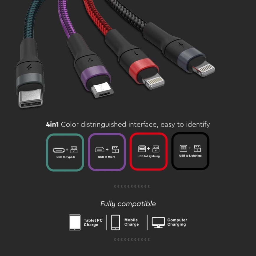 USB cable USB-A / USB Lightning  / MicroUSB / USB-C 1,2m multicolor