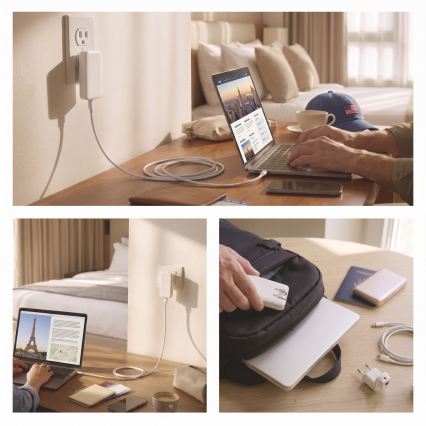 USB GaN Travel Adapter with Interchangeable Plugs, 100–250 V