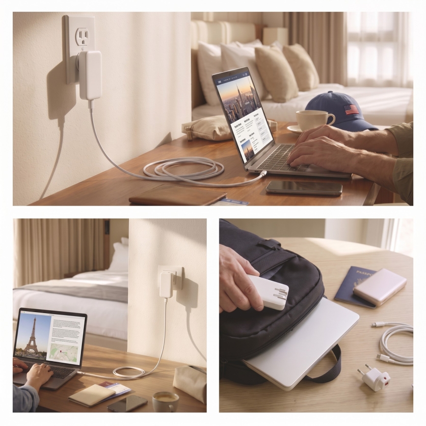 USB GaN Travel Adapter with Interchangeable Plugs, 100–250 V